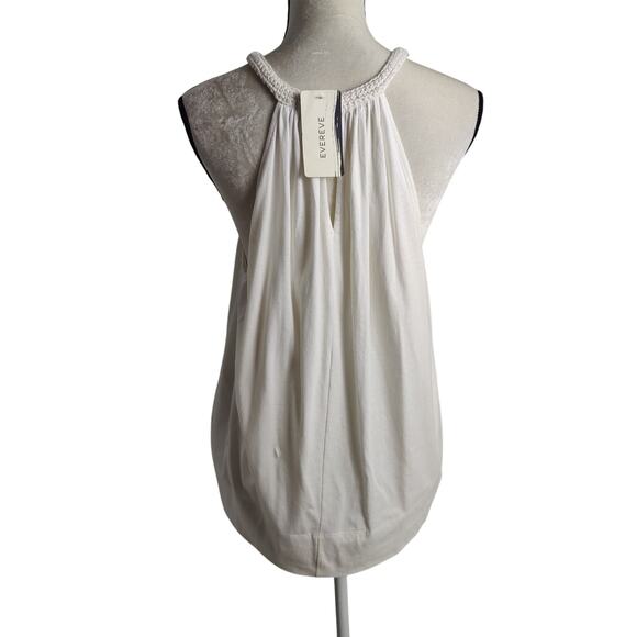 NWT Evereve Women's Sz XL Ivory Cream Crochet Halter Racerback Tank Cotton Linen - Picture 7 of 7